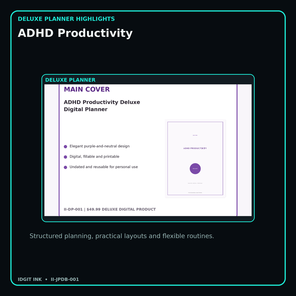 ADHD Productivity deluxe digital planner features and flexible organization