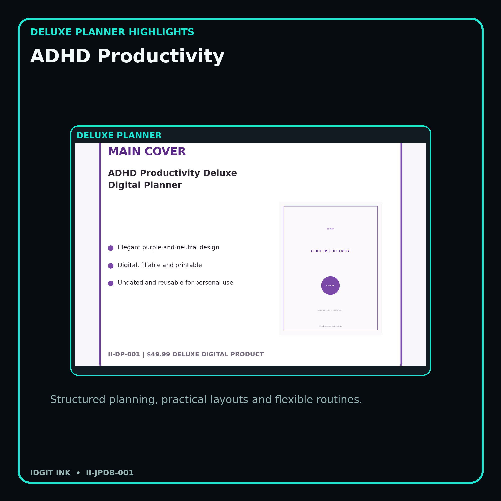 ADHD Productivity deluxe digital planner features and flexible organization