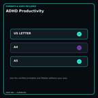 ADHD Productivity digital bundle formats in US Letter A4 and A5