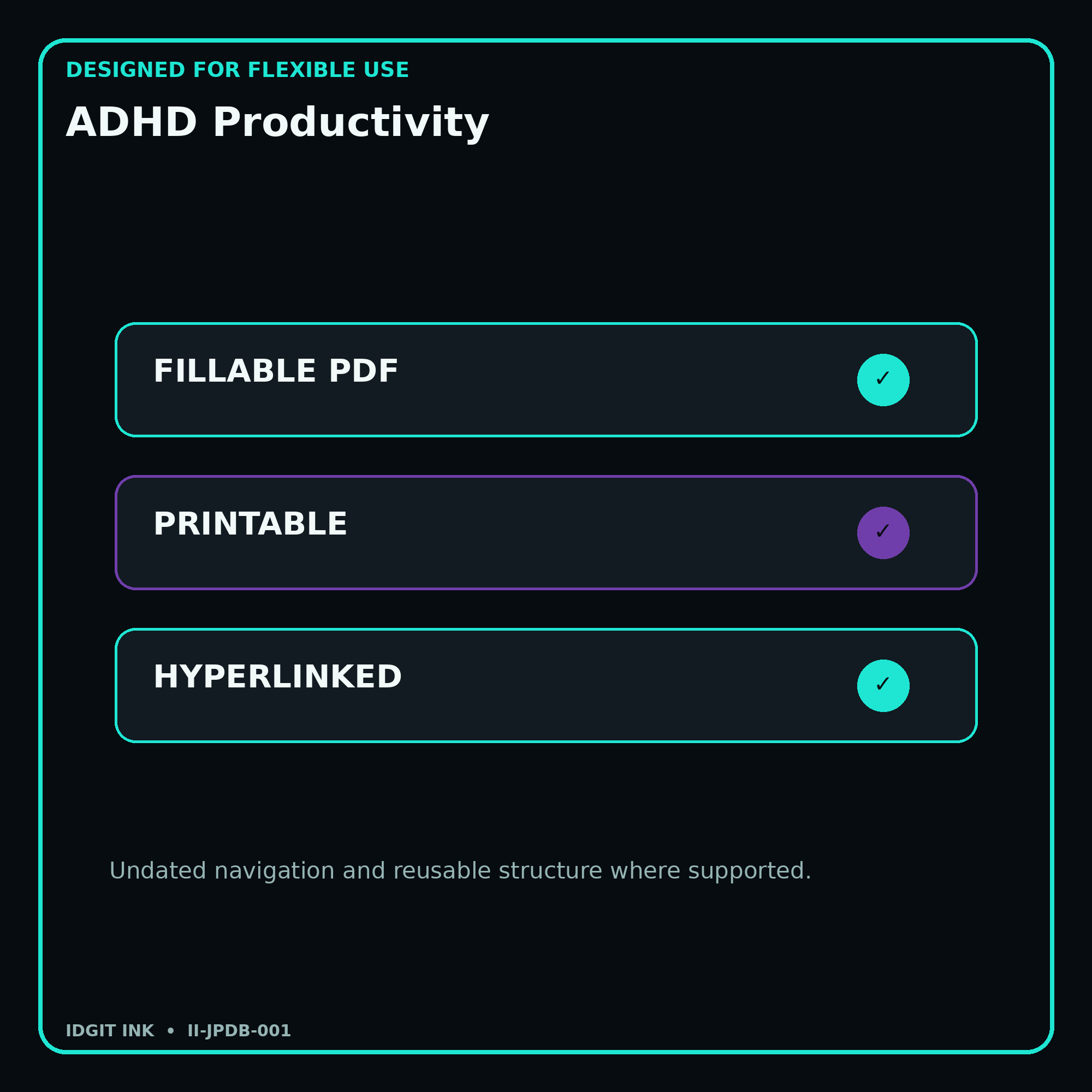 ADHD Productivity fillable printable and hyperlinked digital features