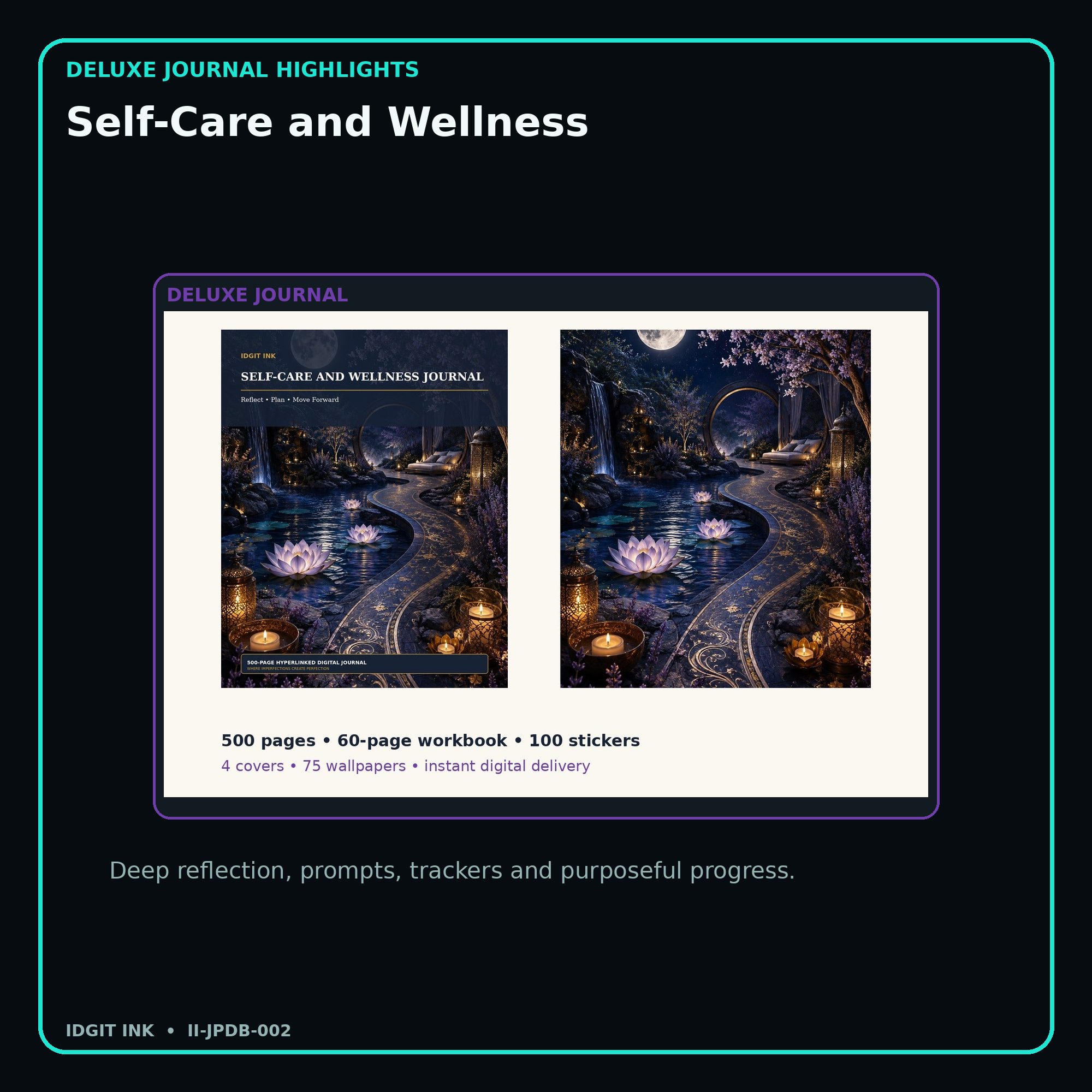 Self-Care and Wellness deluxe digital journal features and guided reflection pages