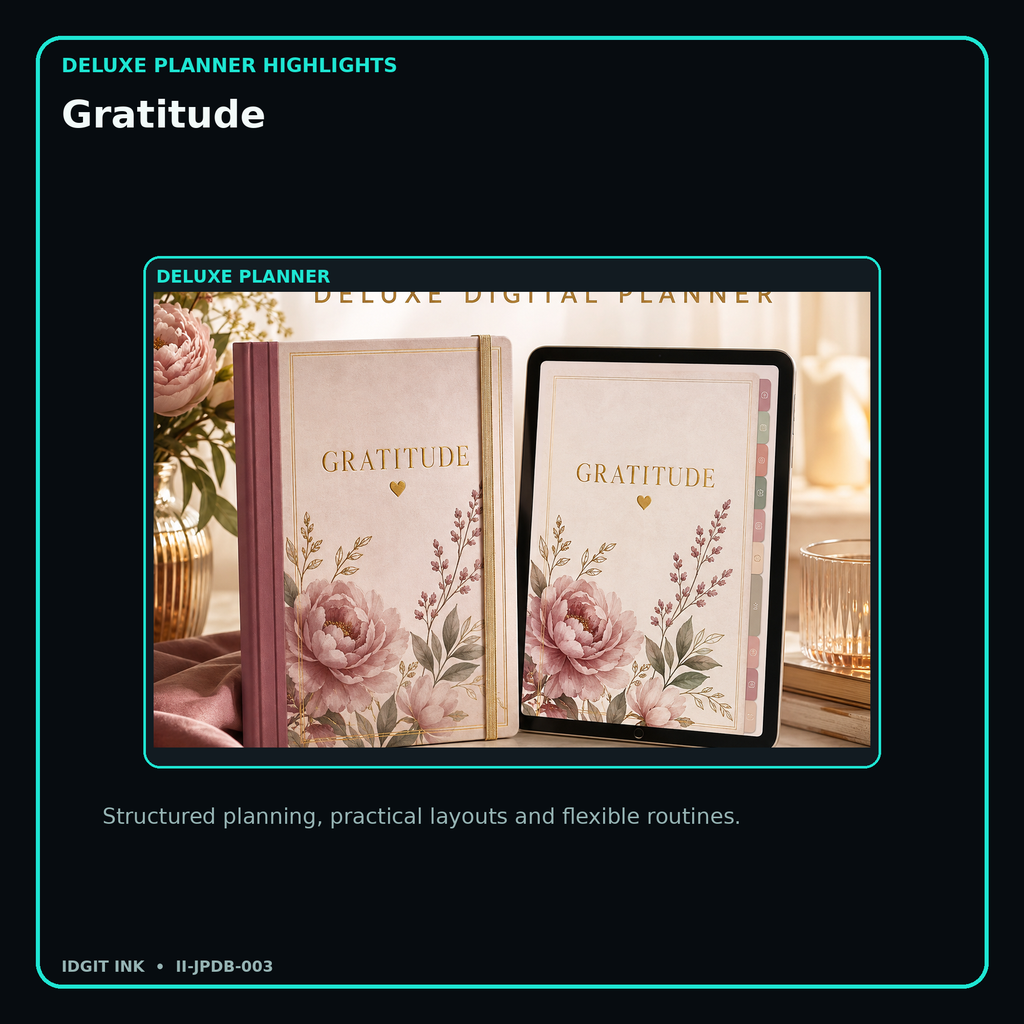 Gratitude deluxe digital planner features and flexible organization