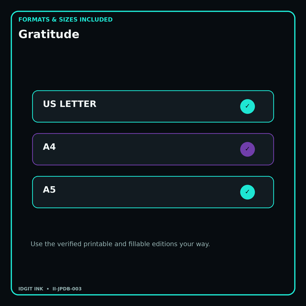 Gratitude digital bundle formats in US Letter A4 and A5