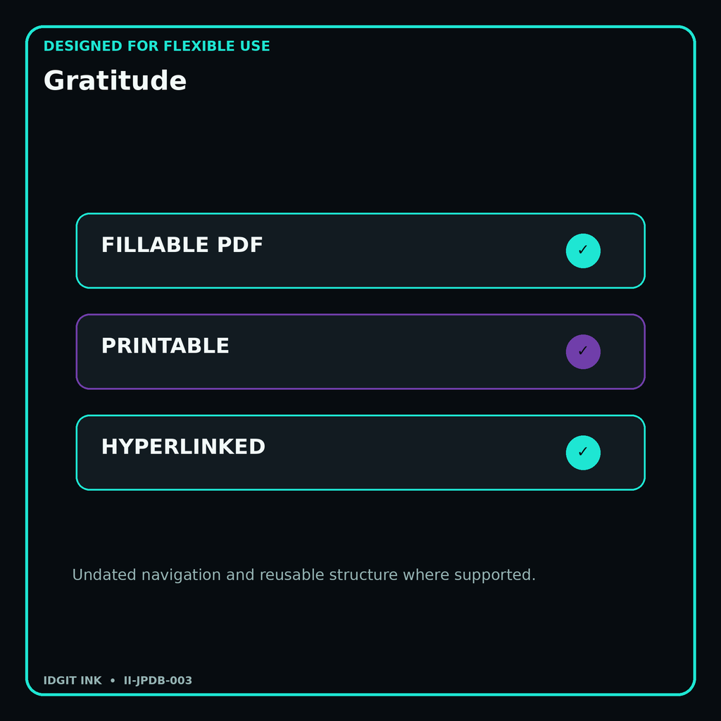Gratitude fillable printable and hyperlinked digital features