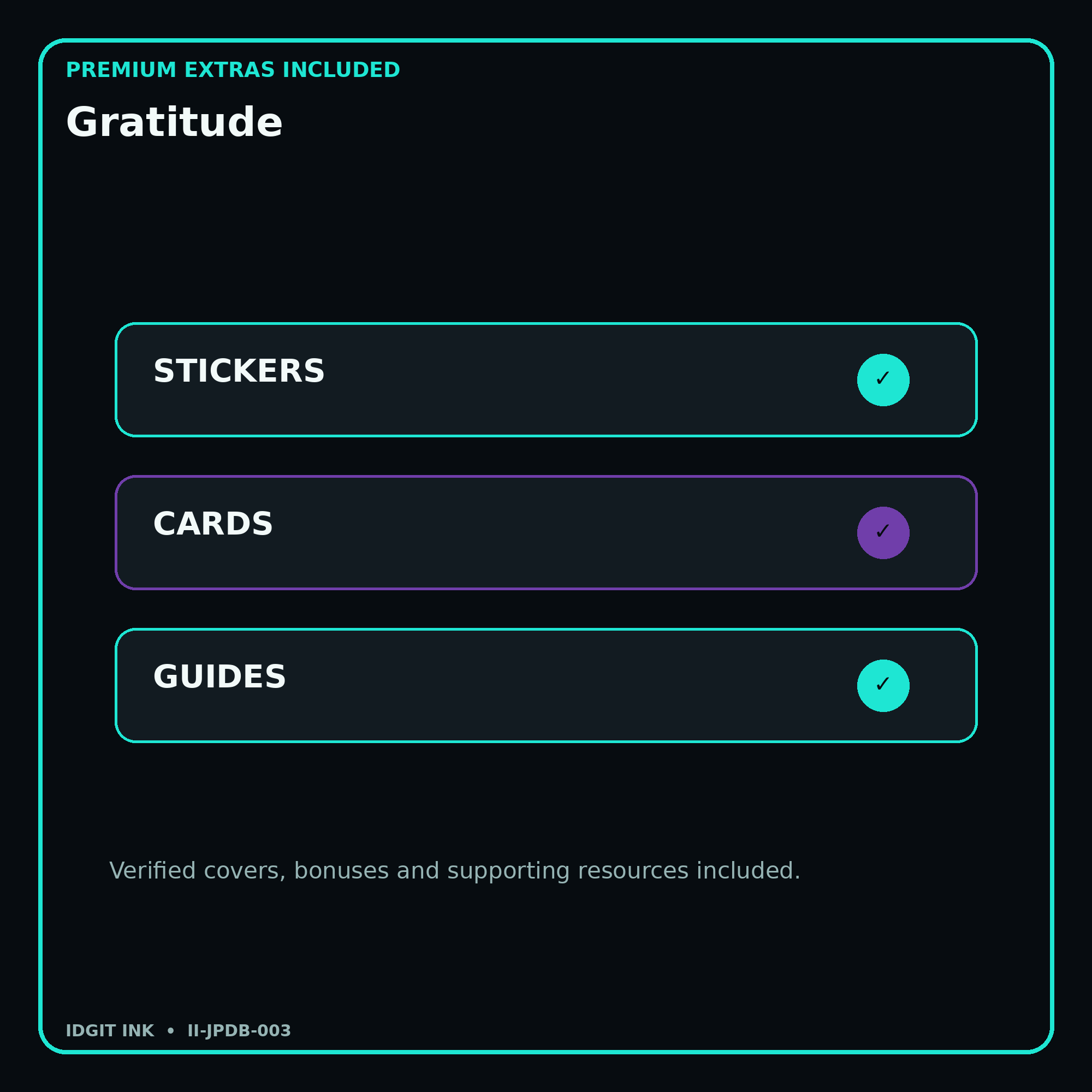 Gratitude stickers cards covers guides and verified bundle bonuses