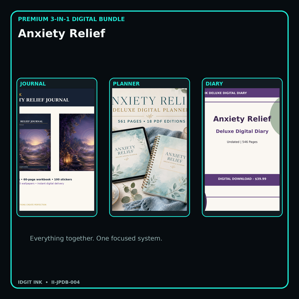 Anxiety Relief premium digital journal planner and diary bundle cover