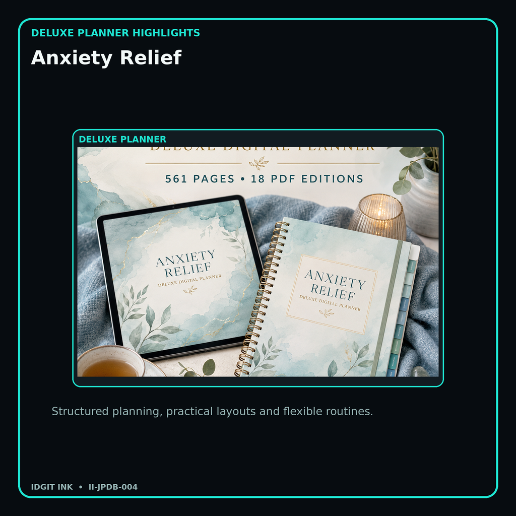 Anxiety Relief deluxe digital planner features and flexible organization