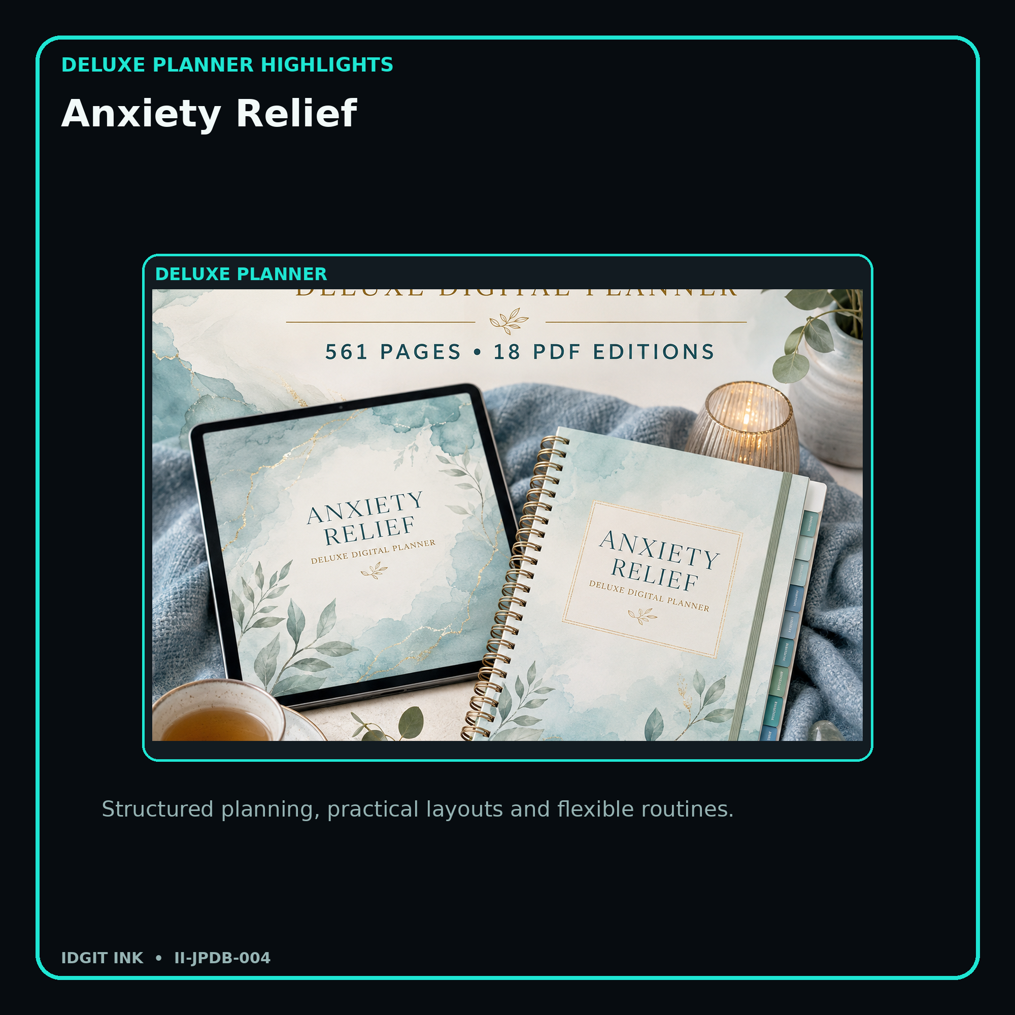 Anxiety Relief deluxe digital planner features and flexible organization