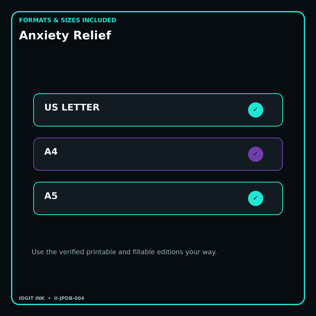 Anxiety Relief digital bundle formats in US Letter A4 and A5