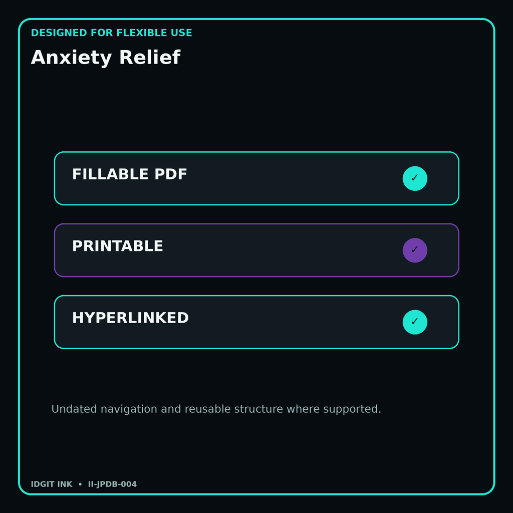 Anxiety Relief fillable printable and hyperlinked digital features