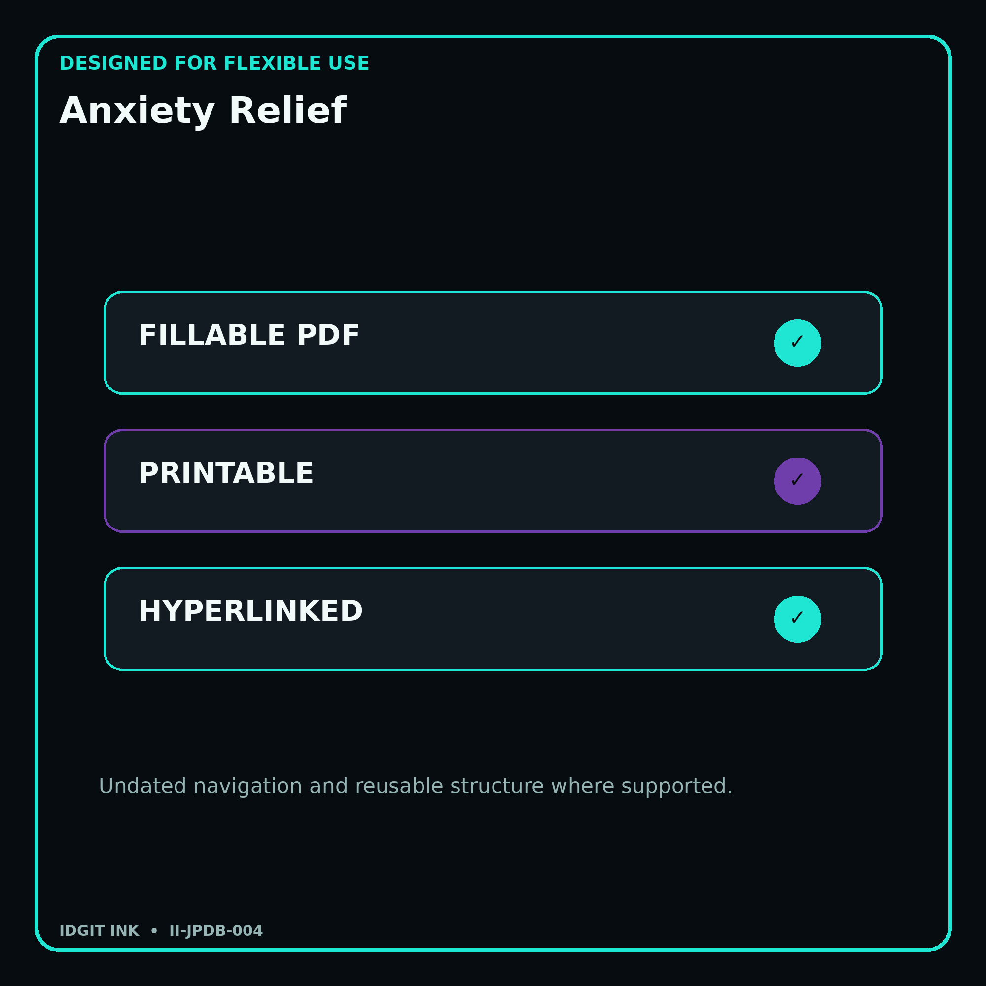 Anxiety Relief fillable printable and hyperlinked digital features
