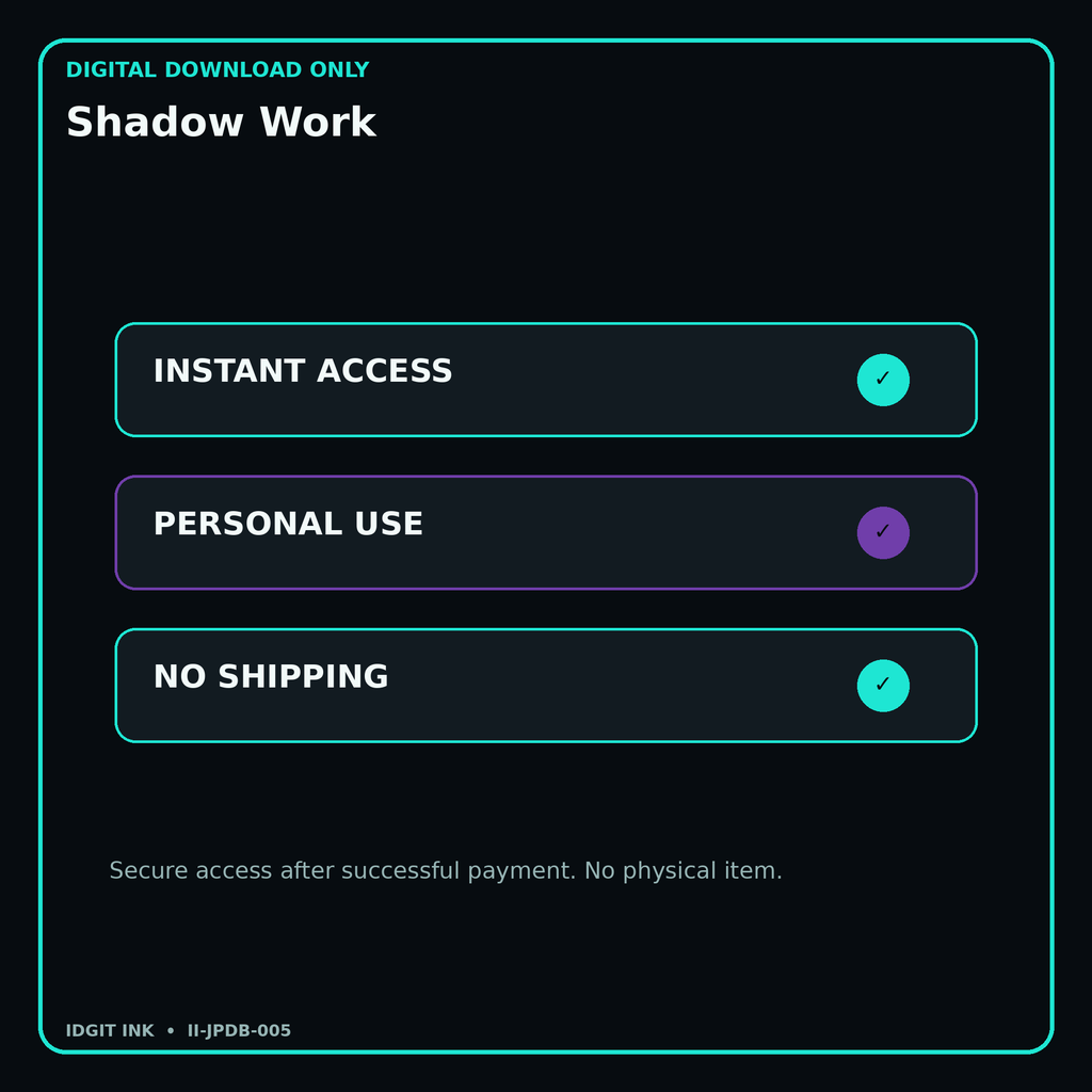 Shadow Work secure digital download personal-use and no-shipping notice