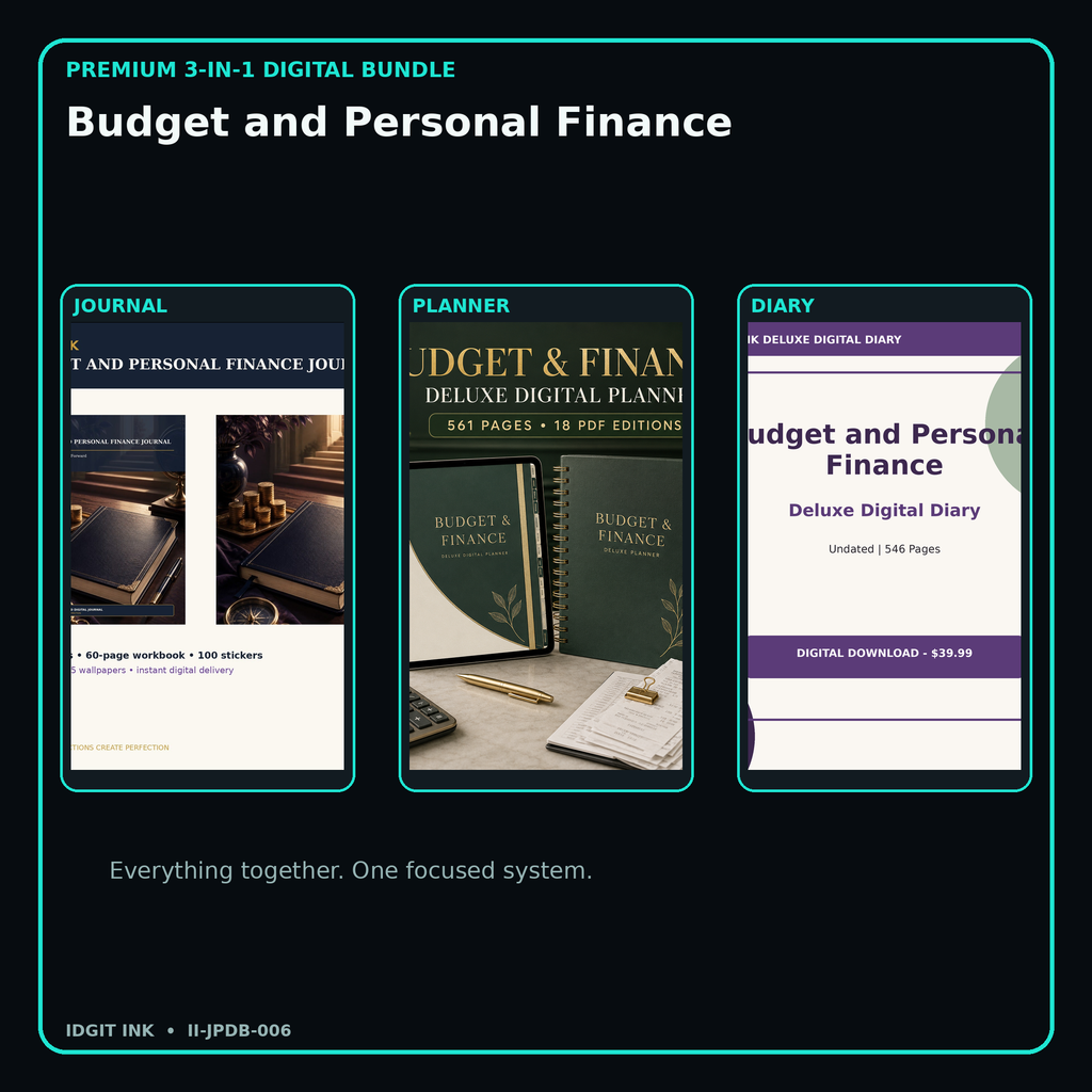 Budget and Personal Finance premium digital journal planner and diary bundle cover