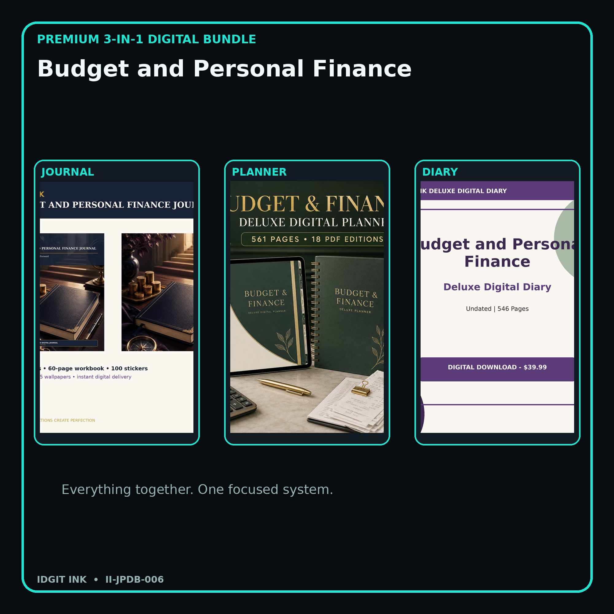 Budget and Personal Finance premium digital journal planner and diary bundle cover