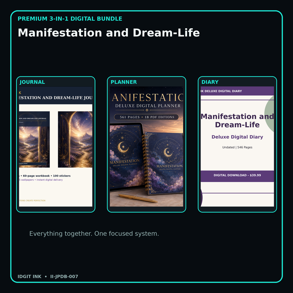 Manifestation and Dream-Life premium digital journal planner and diary bundle cover