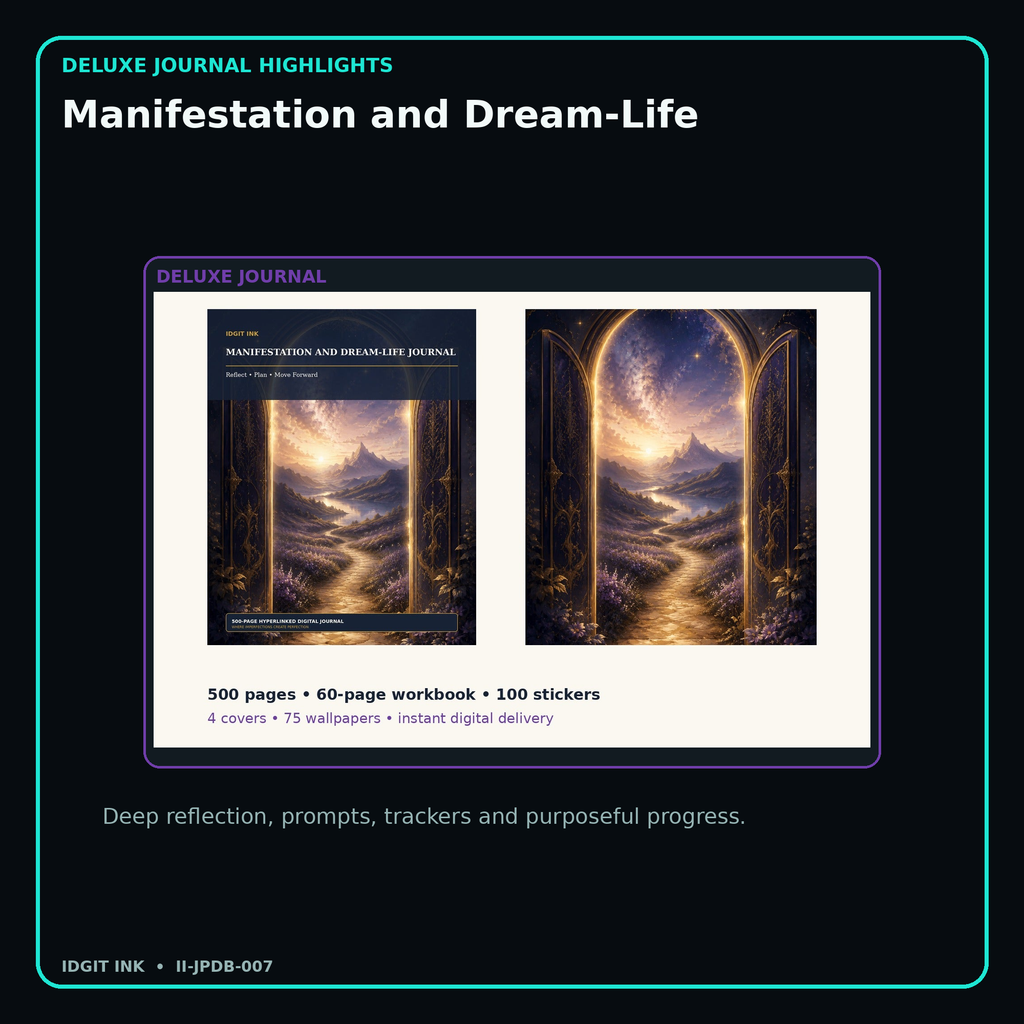Manifestation and Dream-Life deluxe digital journal features and guided reflection pages