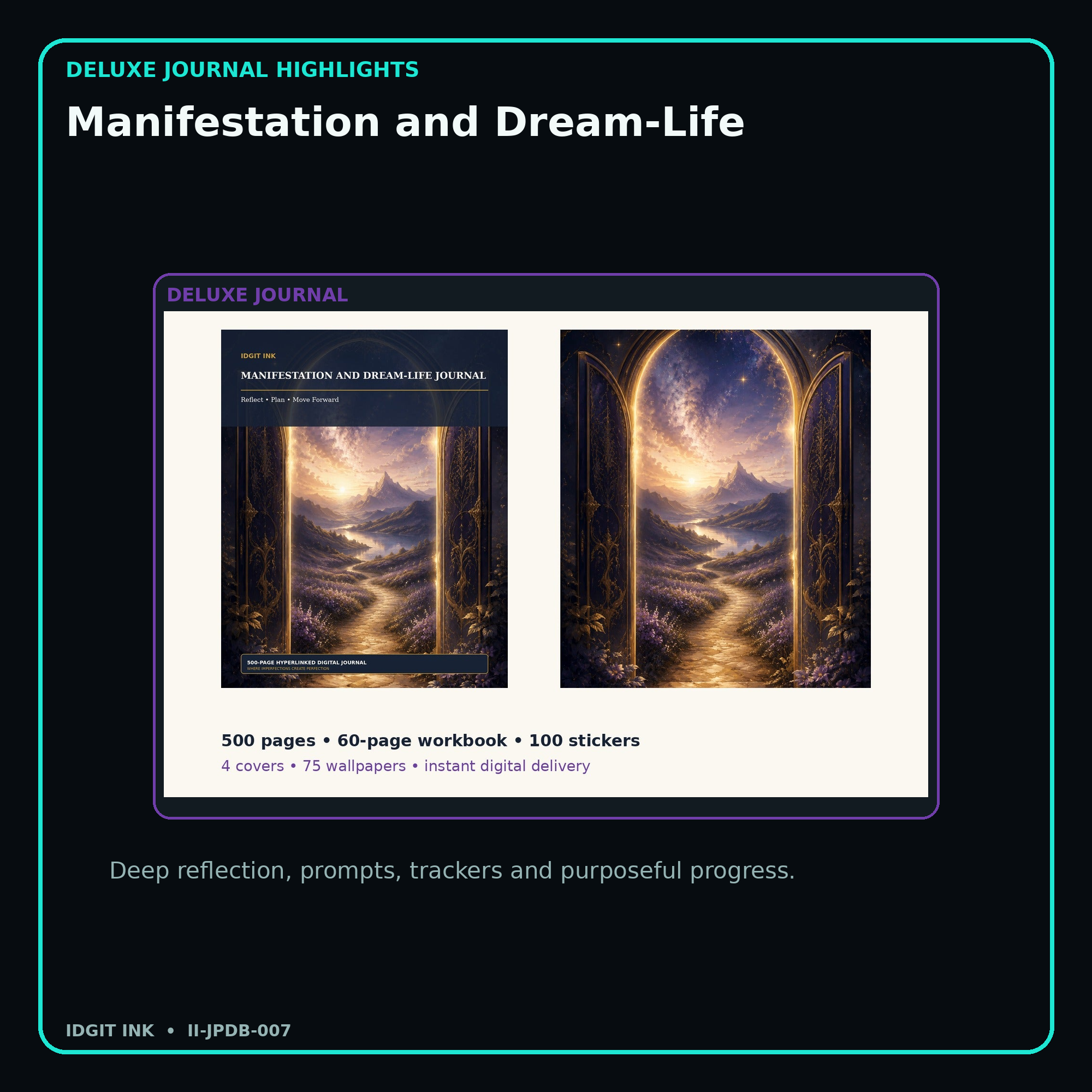 Manifestation and Dream-Life deluxe digital journal features and guided reflection pages