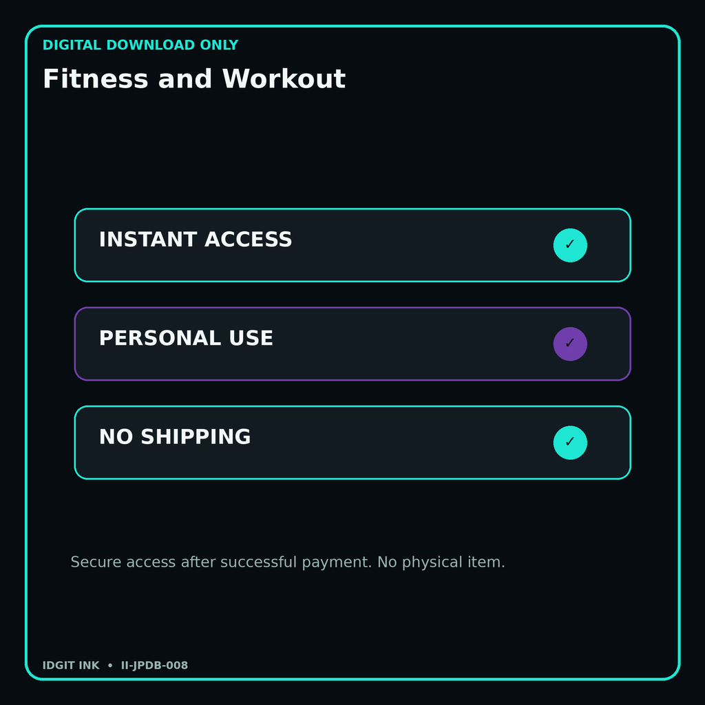 Fitness and Workout secure digital download personal-use and no-shipping notice