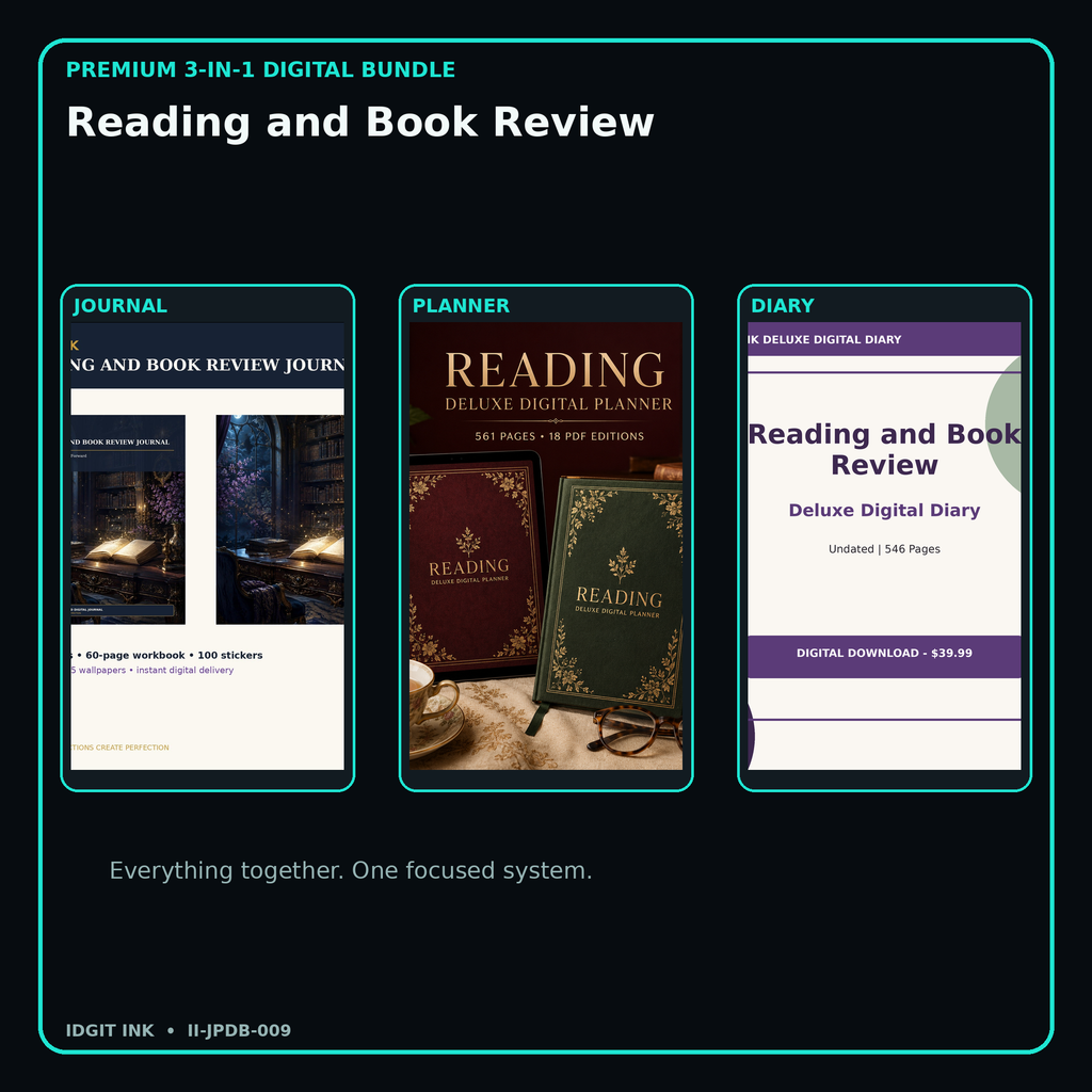 Reading and Book Review premium digital journal planner and diary bundle cover
