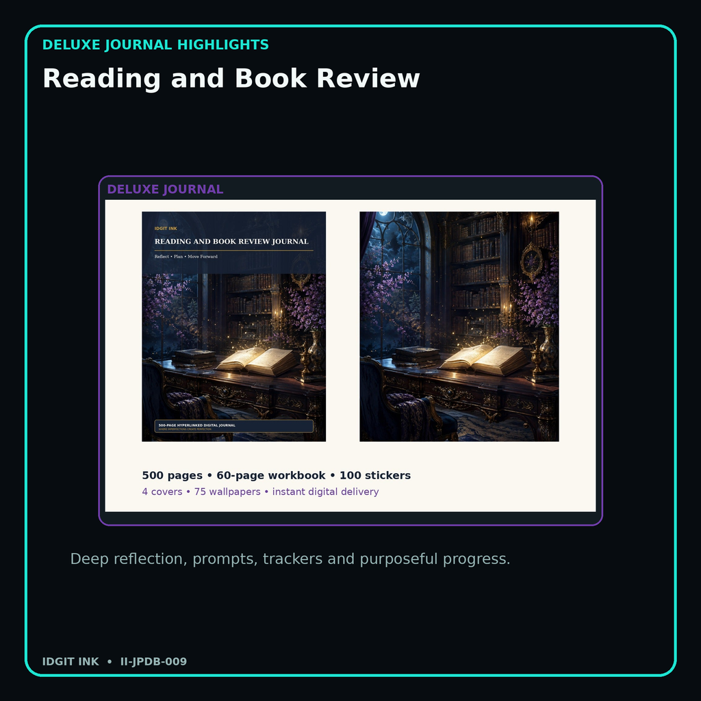 Reading and Book Review deluxe digital journal features and guided reflection pages
