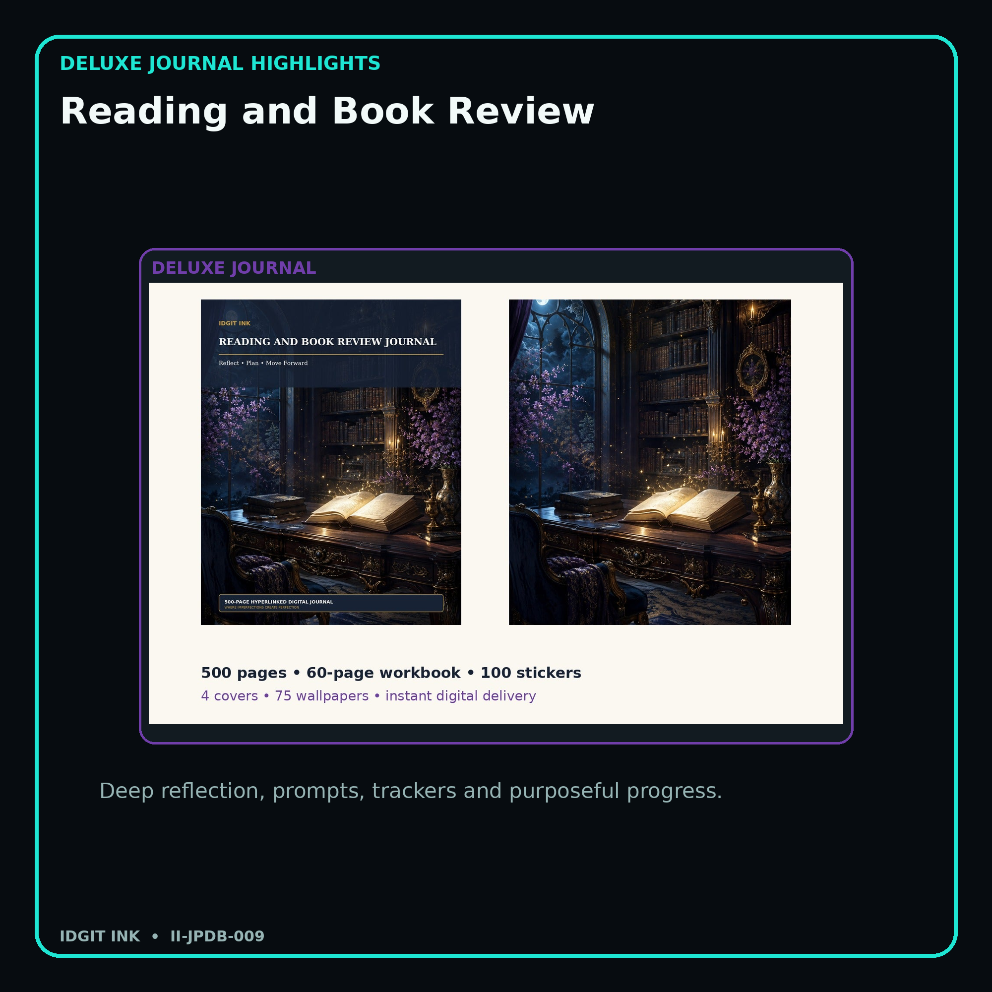 Reading and Book Review deluxe digital journal features and guided reflection pages