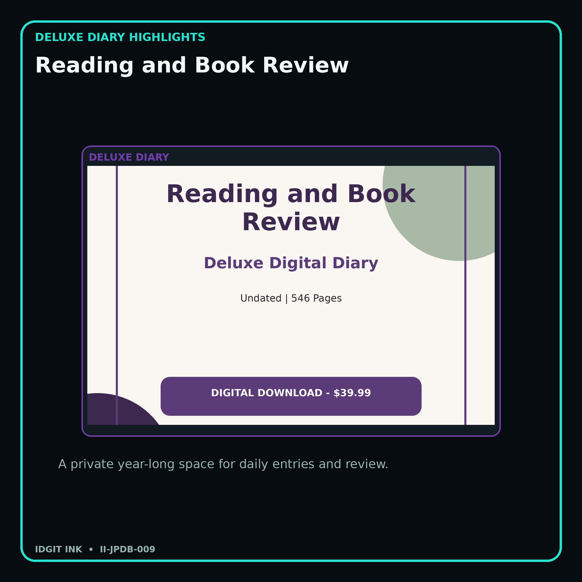 Reading and Book Review deluxe digital diary features and undated daily entries