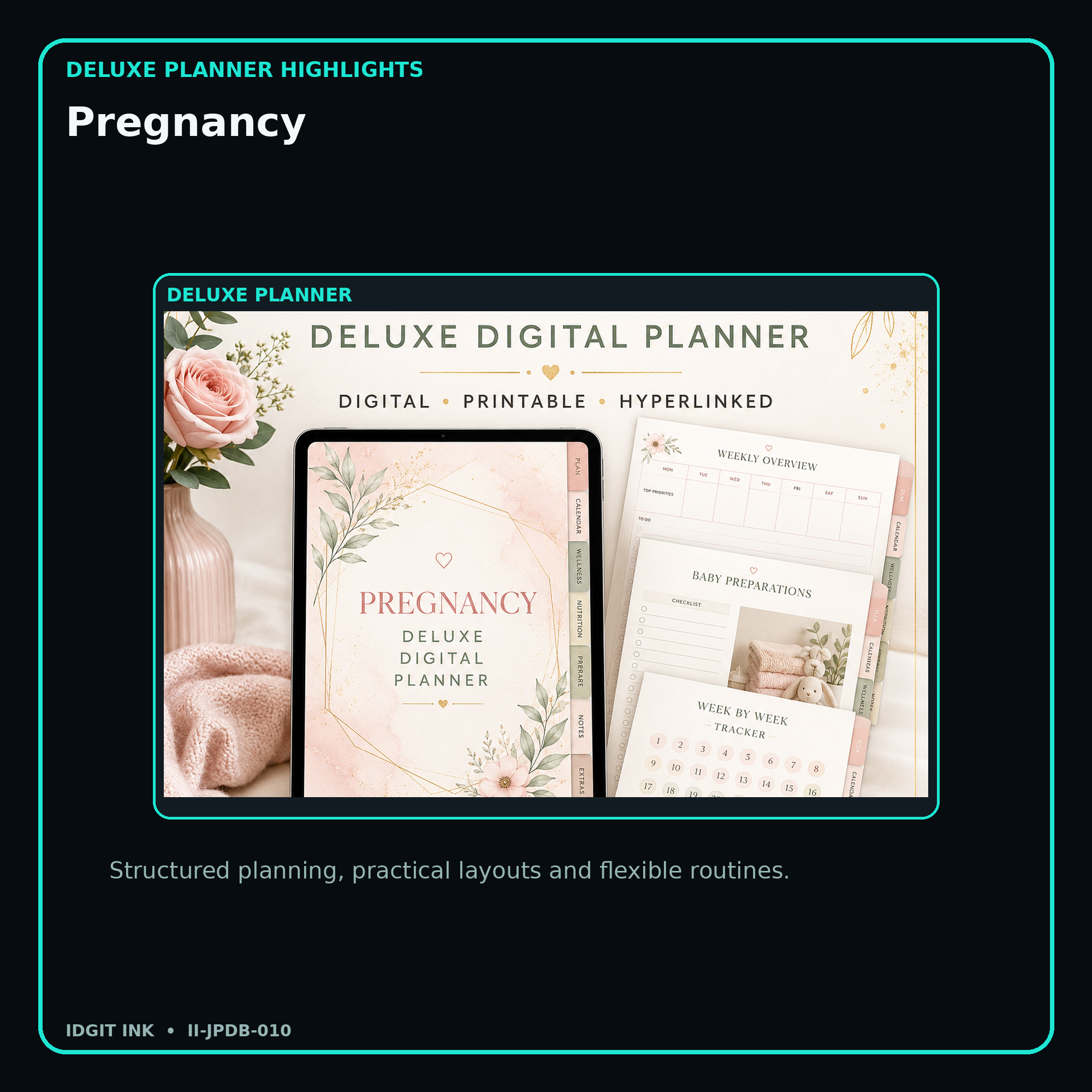 Pregnancy deluxe digital planner features and flexible organization