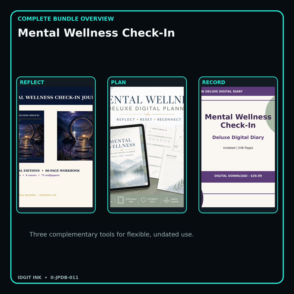 Mental Wellness Check-In complete three-product digital bundle overview