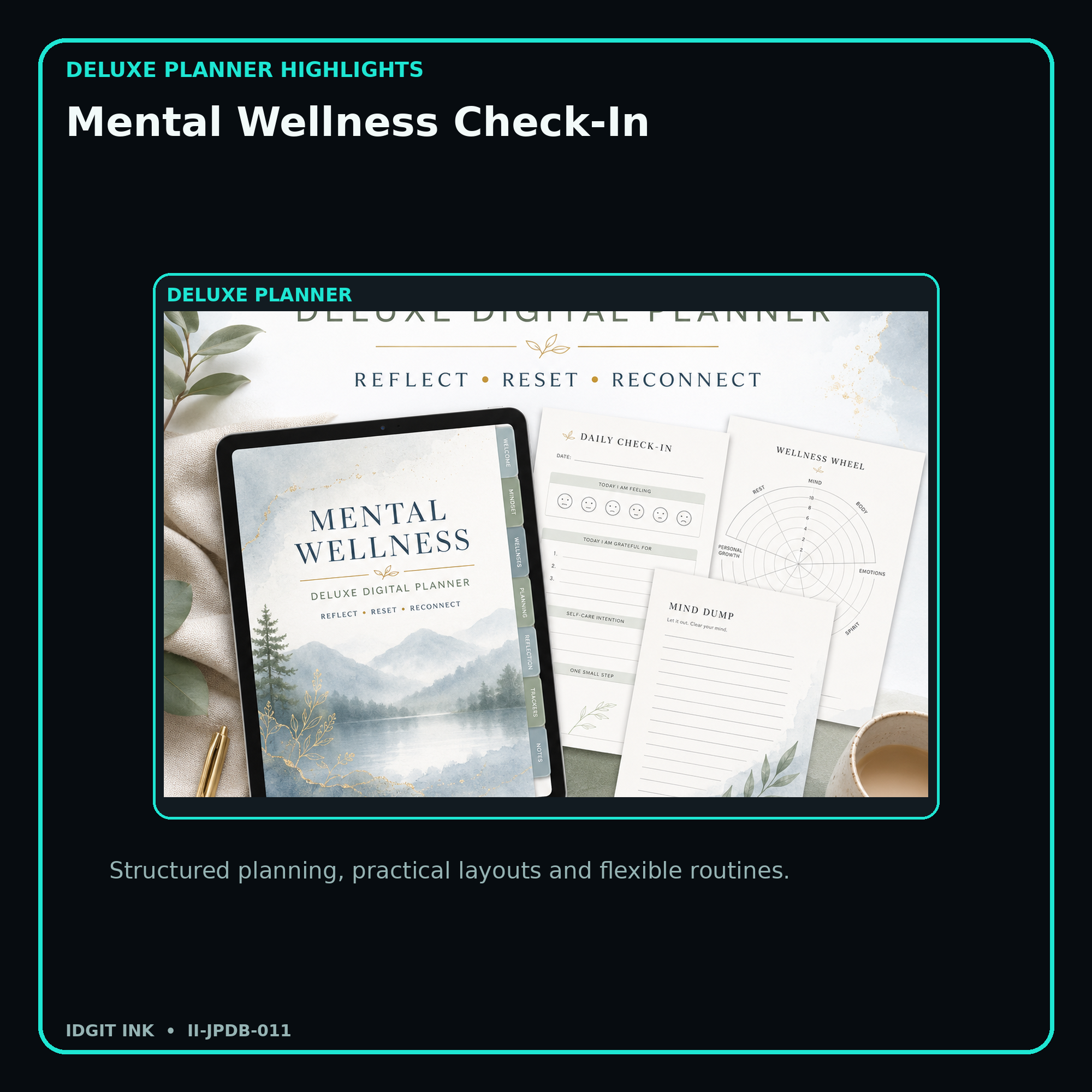 Mental Wellness Check-In deluxe digital planner features and flexible organization