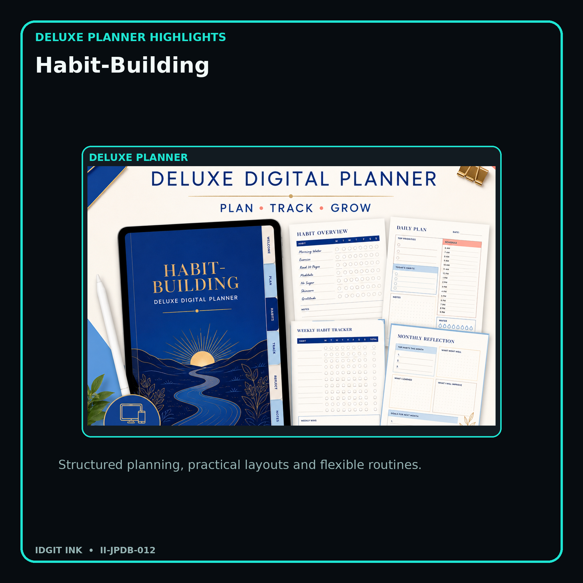 Habit-Building deluxe digital planner features and flexible organization