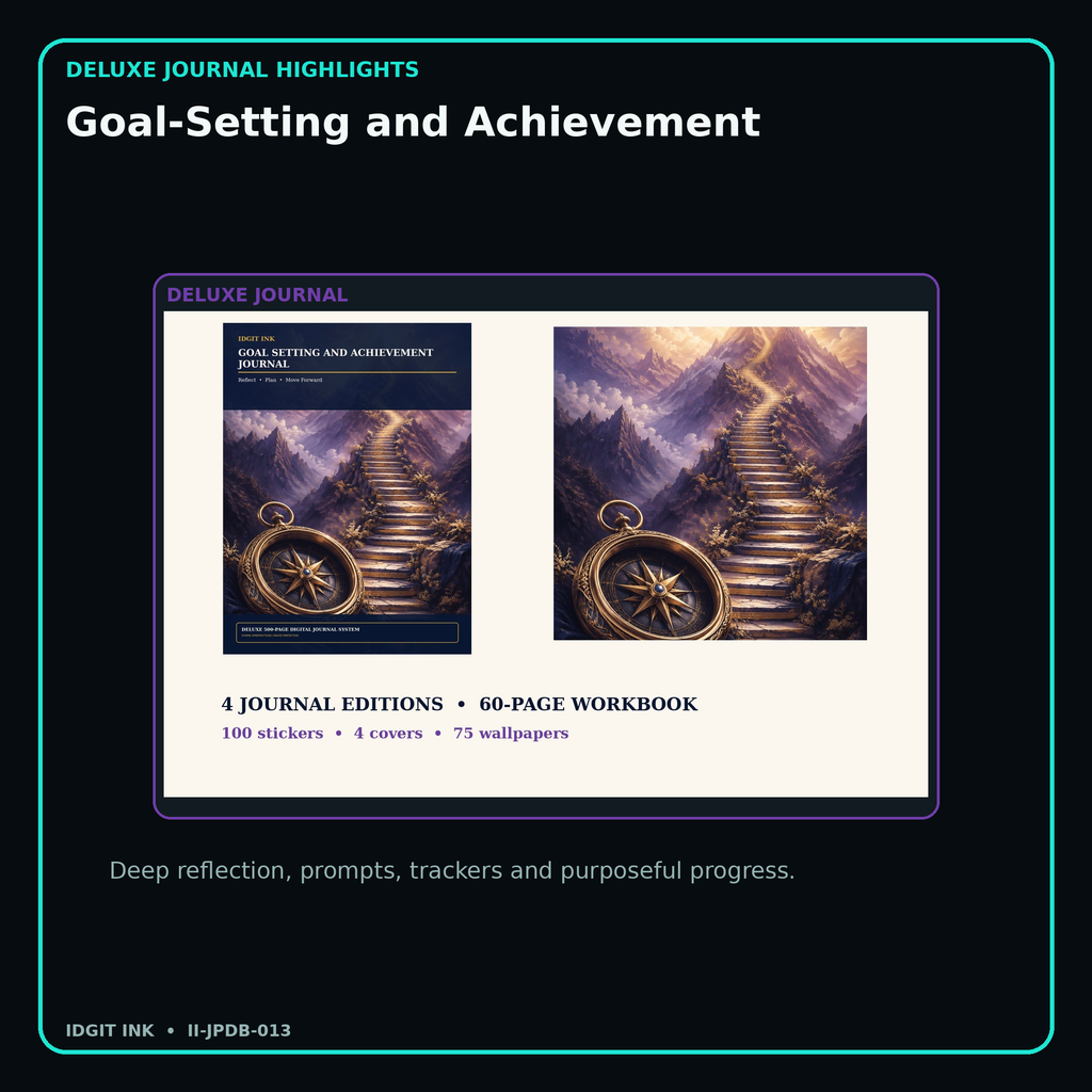 Goal-Setting and Achievement deluxe digital journal features and guided reflection pages