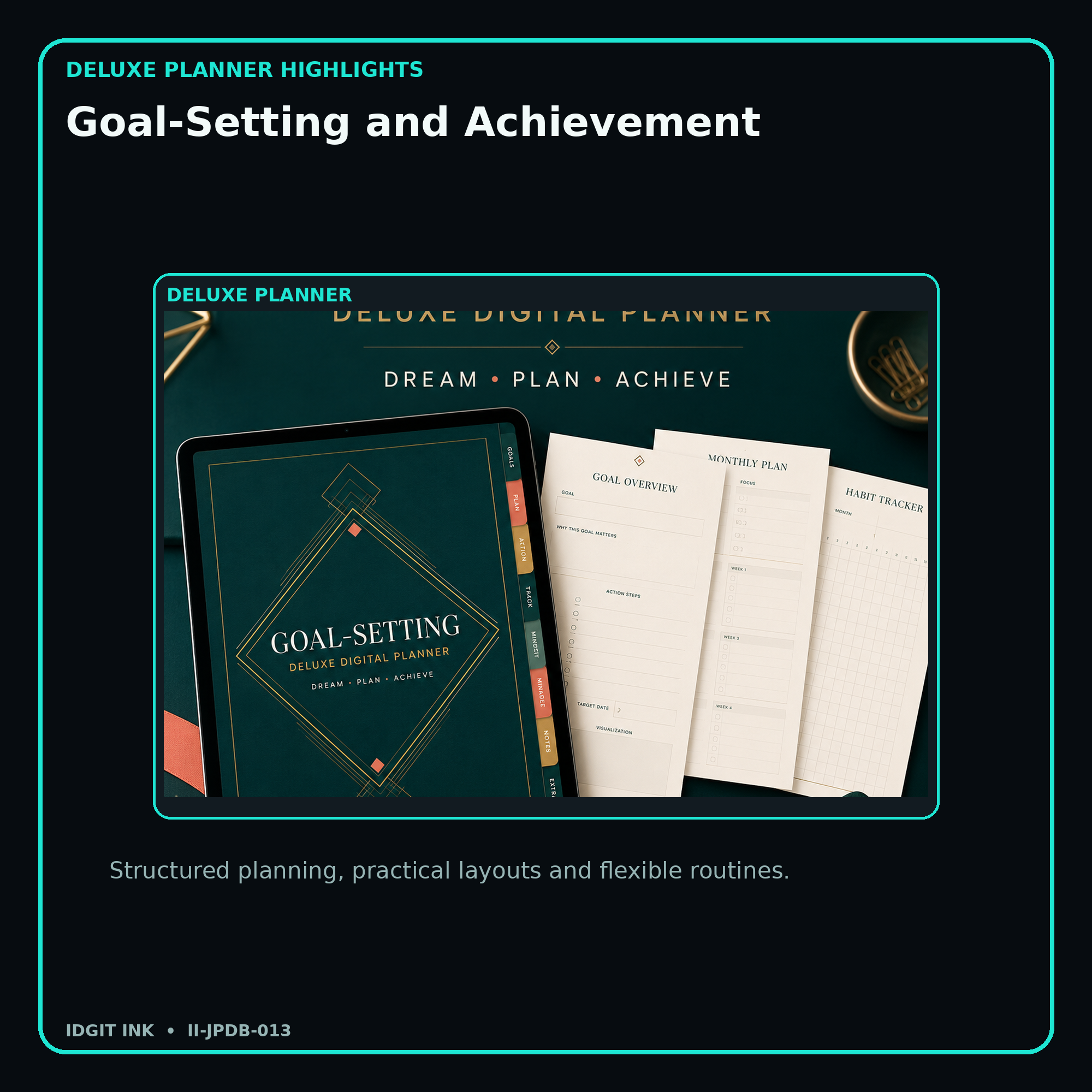Goal-Setting and Achievement deluxe digital planner features and flexible organization