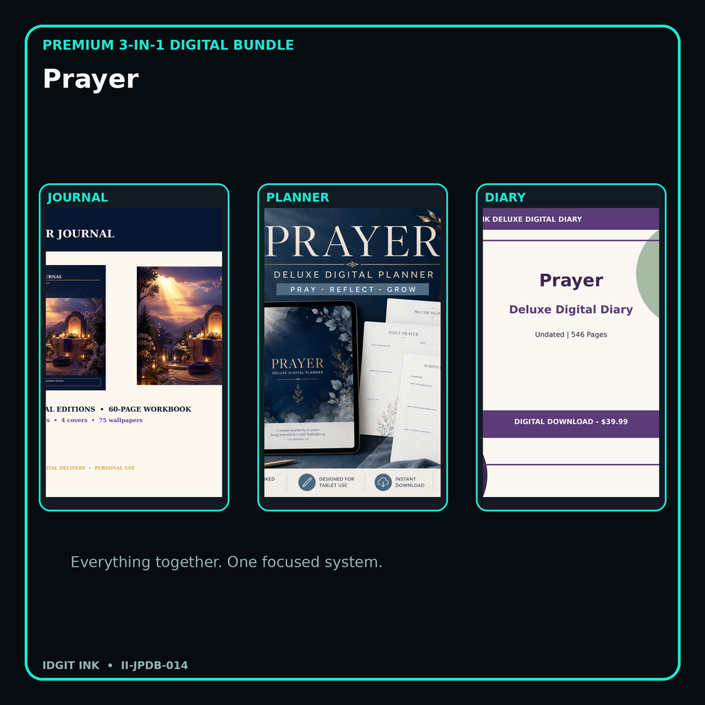 Prayer premium digital journal planner and diary bundle cover