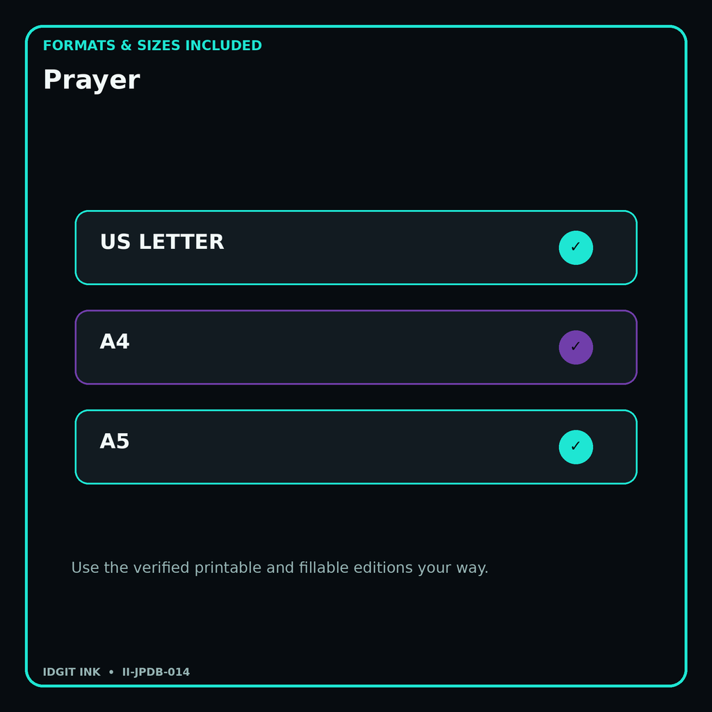 Prayer digital bundle formats in US Letter A4 and A5