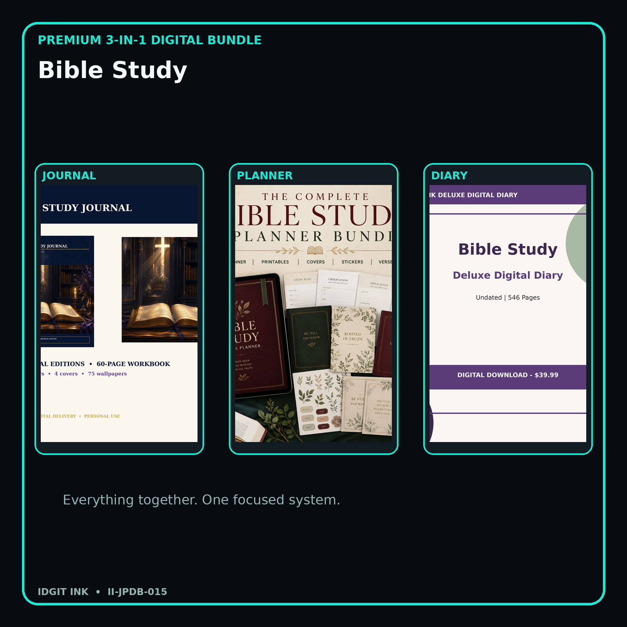 Bible Study premium digital journal planner and diary bundle cover