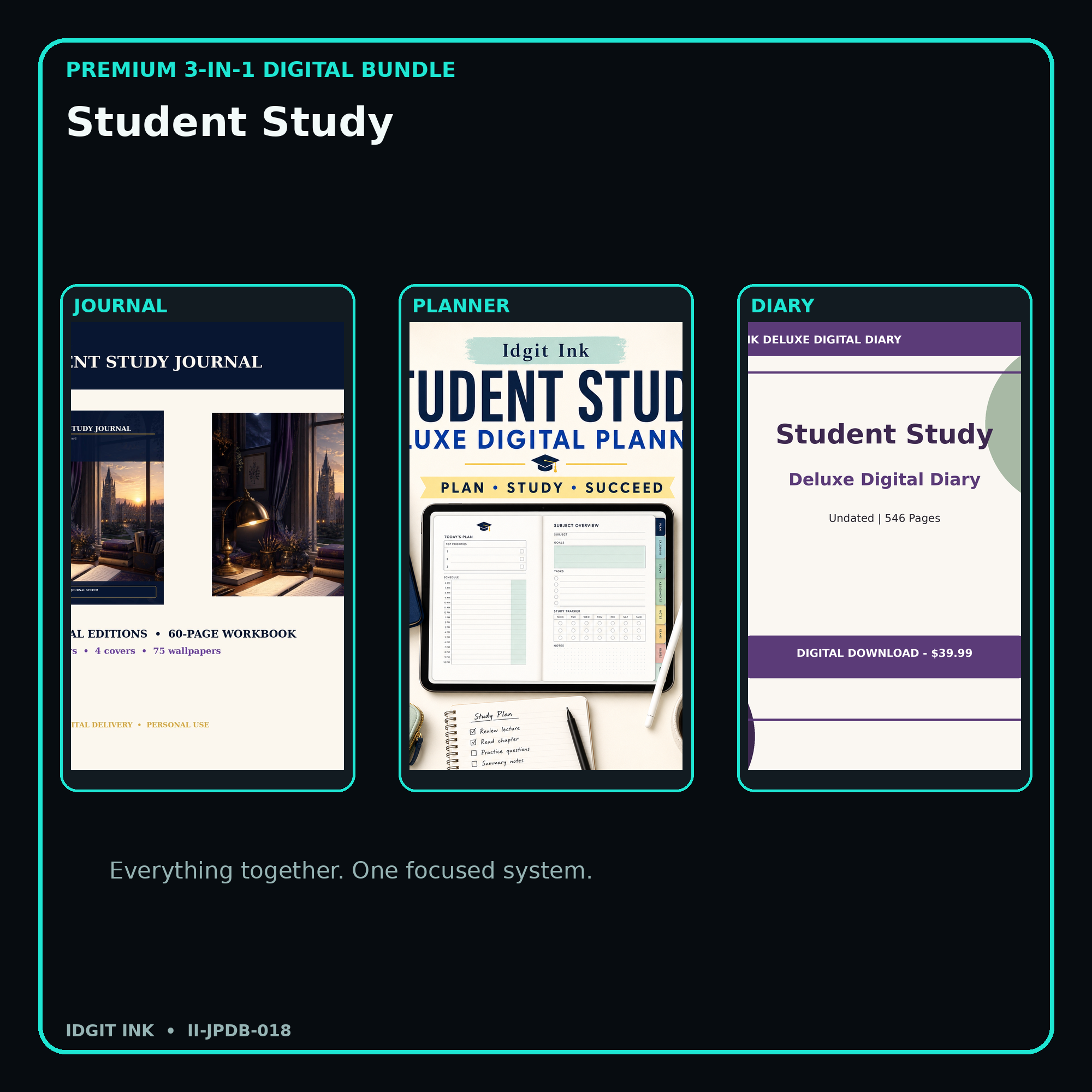 Student Study premium digital journal planner and diary bundle cover