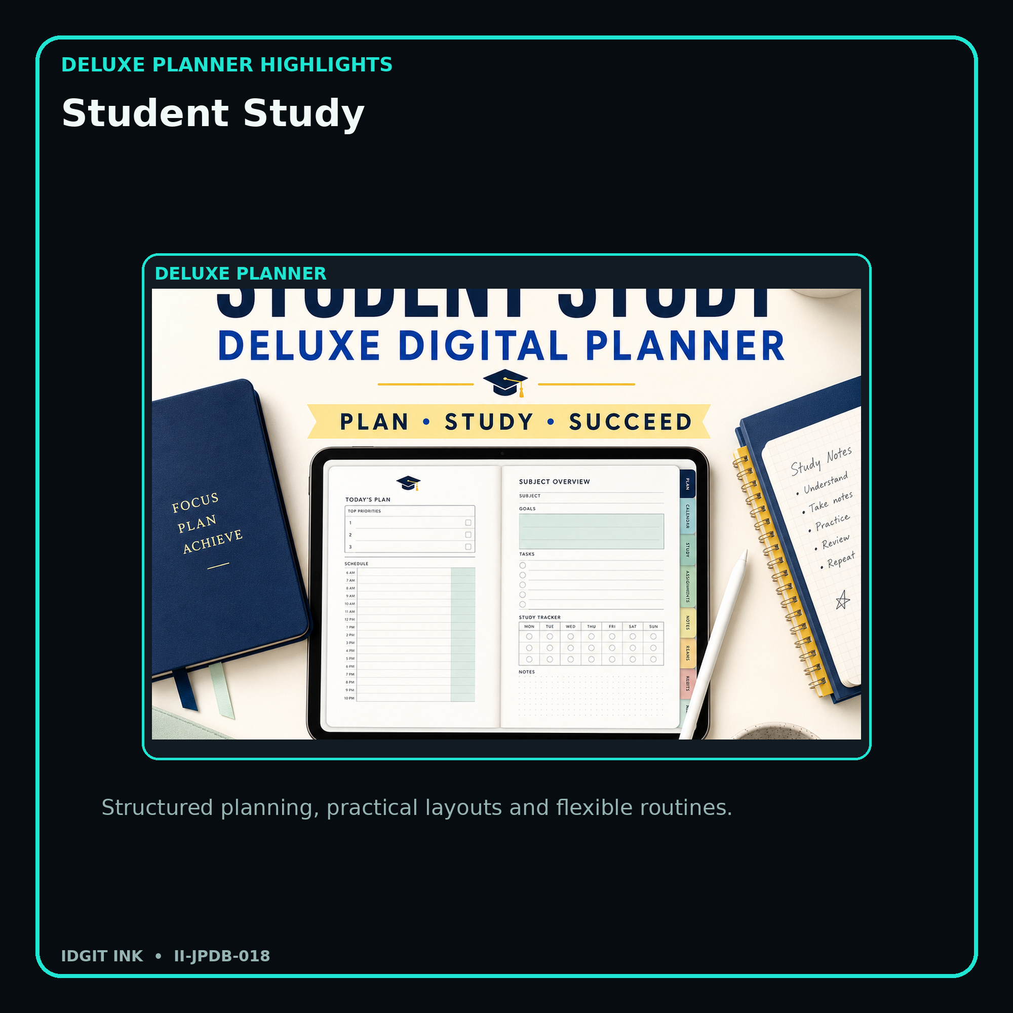 Student Study deluxe digital planner features and flexible organization
