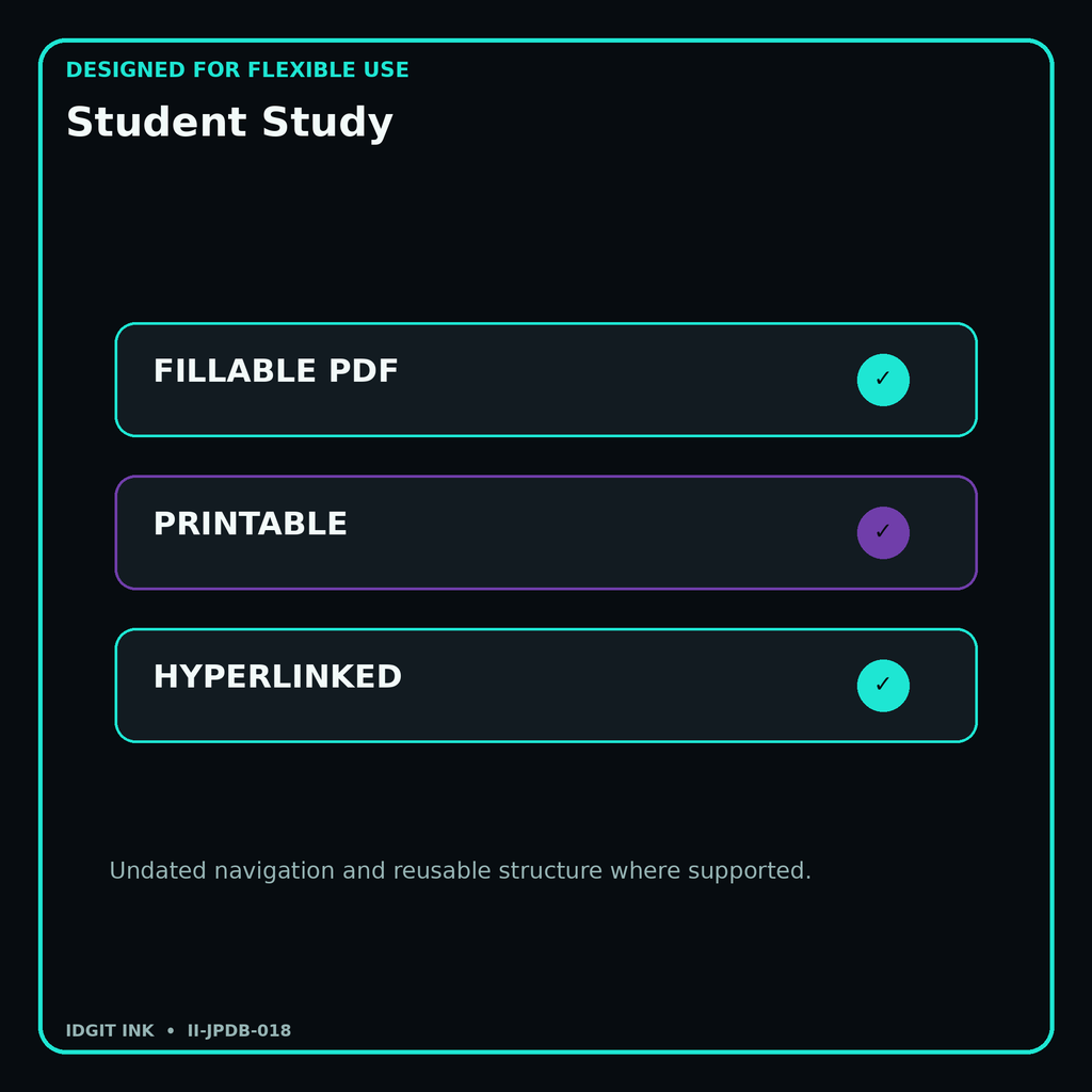 Student Study fillable printable and hyperlinked digital features