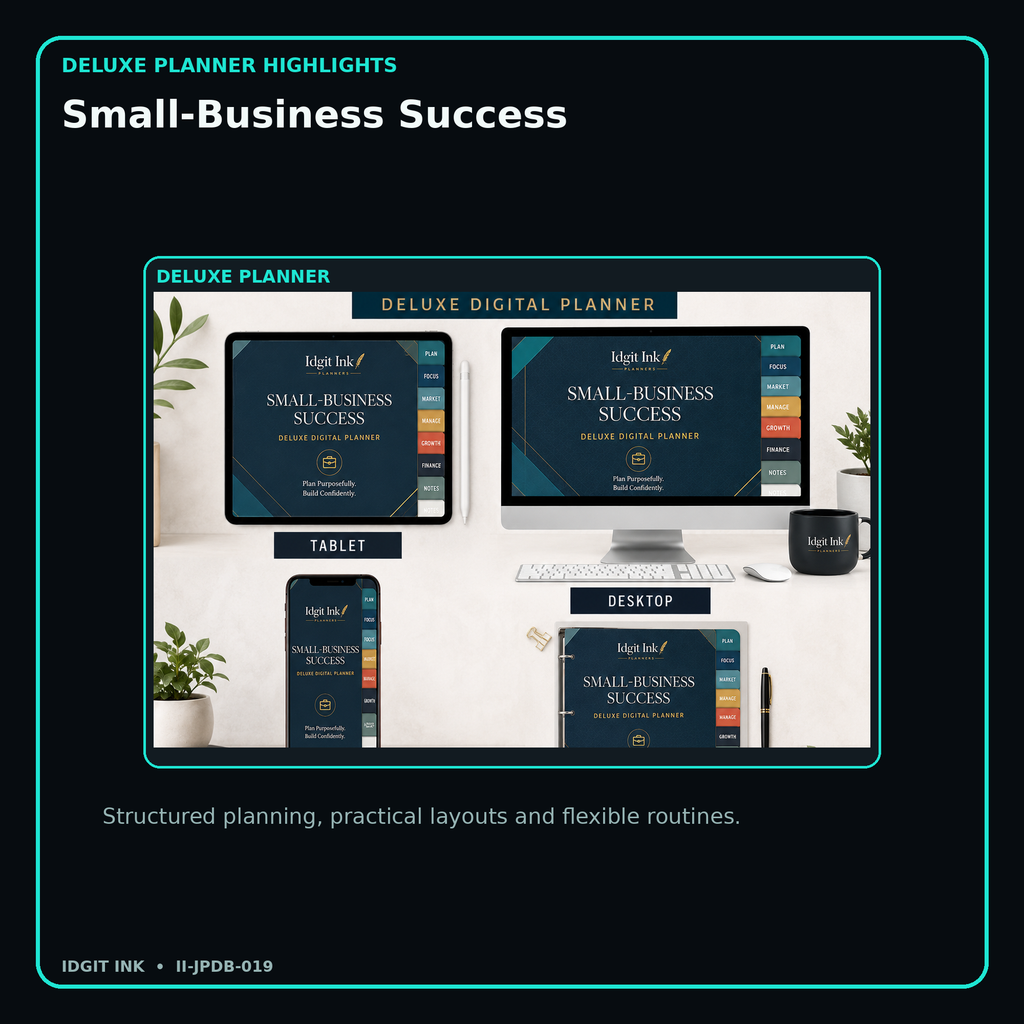 Small-Business Success deluxe digital planner features and flexible organization