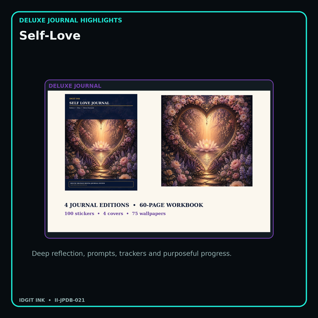 Self-Love deluxe digital journal features and guided reflection pages