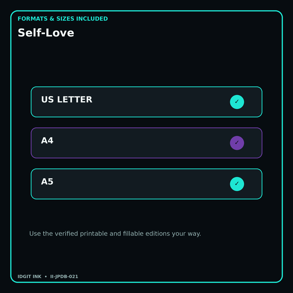 Self-Love digital bundle formats in US Letter A4 and A5