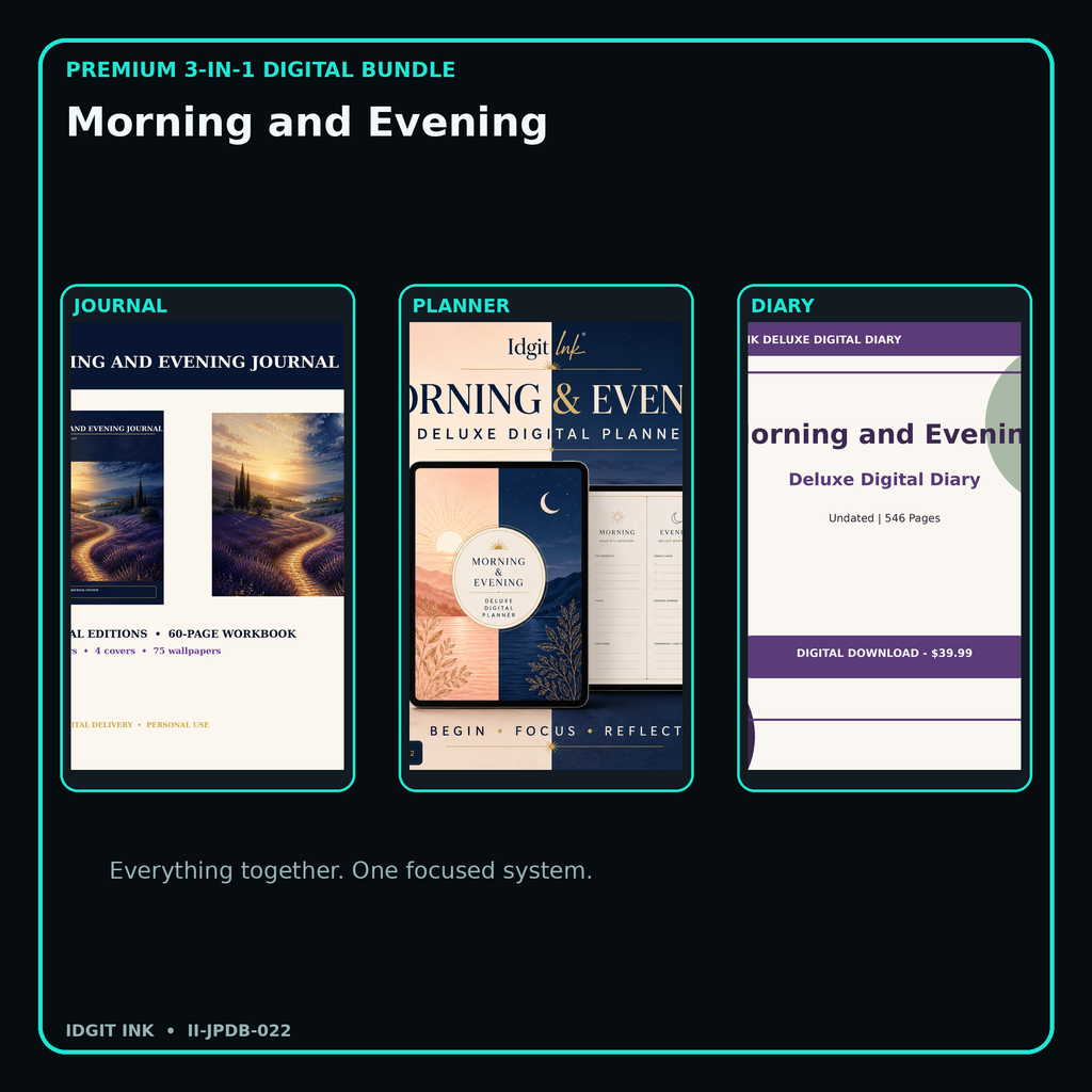Morning and Evening premium digital journal planner and diary bundle cover