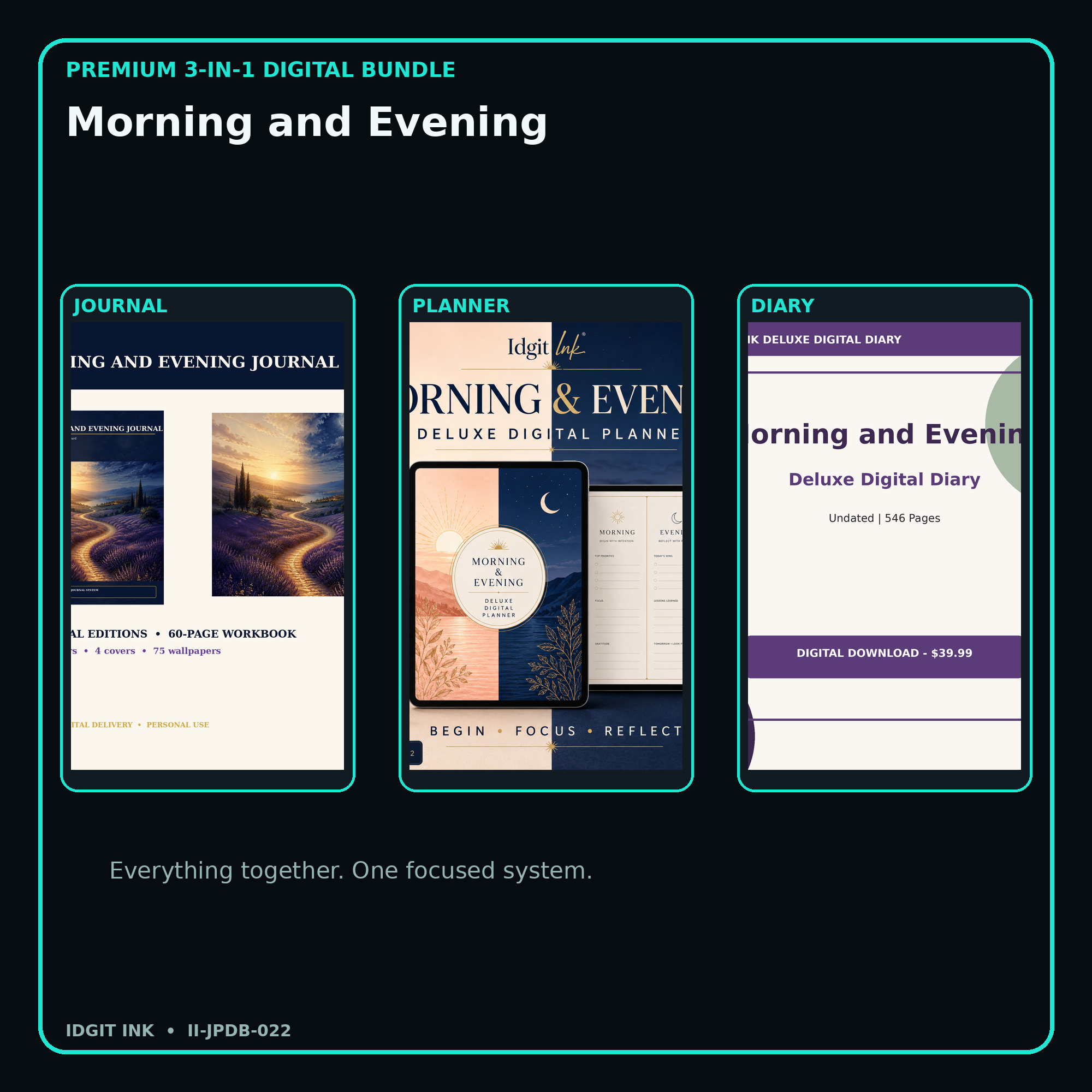 Morning and Evening premium digital journal planner and diary bundle cover