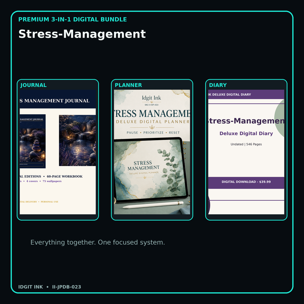 Stress-Management premium digital journal planner and diary bundle cover