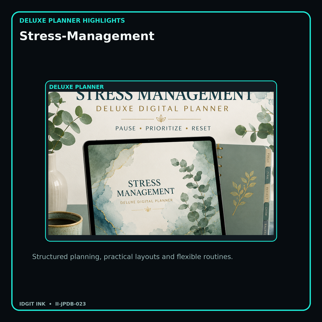 Stress-Management deluxe digital planner features and flexible organization