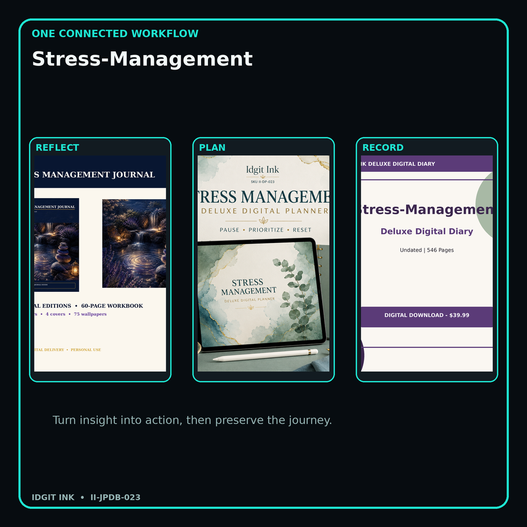Stress-Management connected journal planner diary workflow and customer benefits