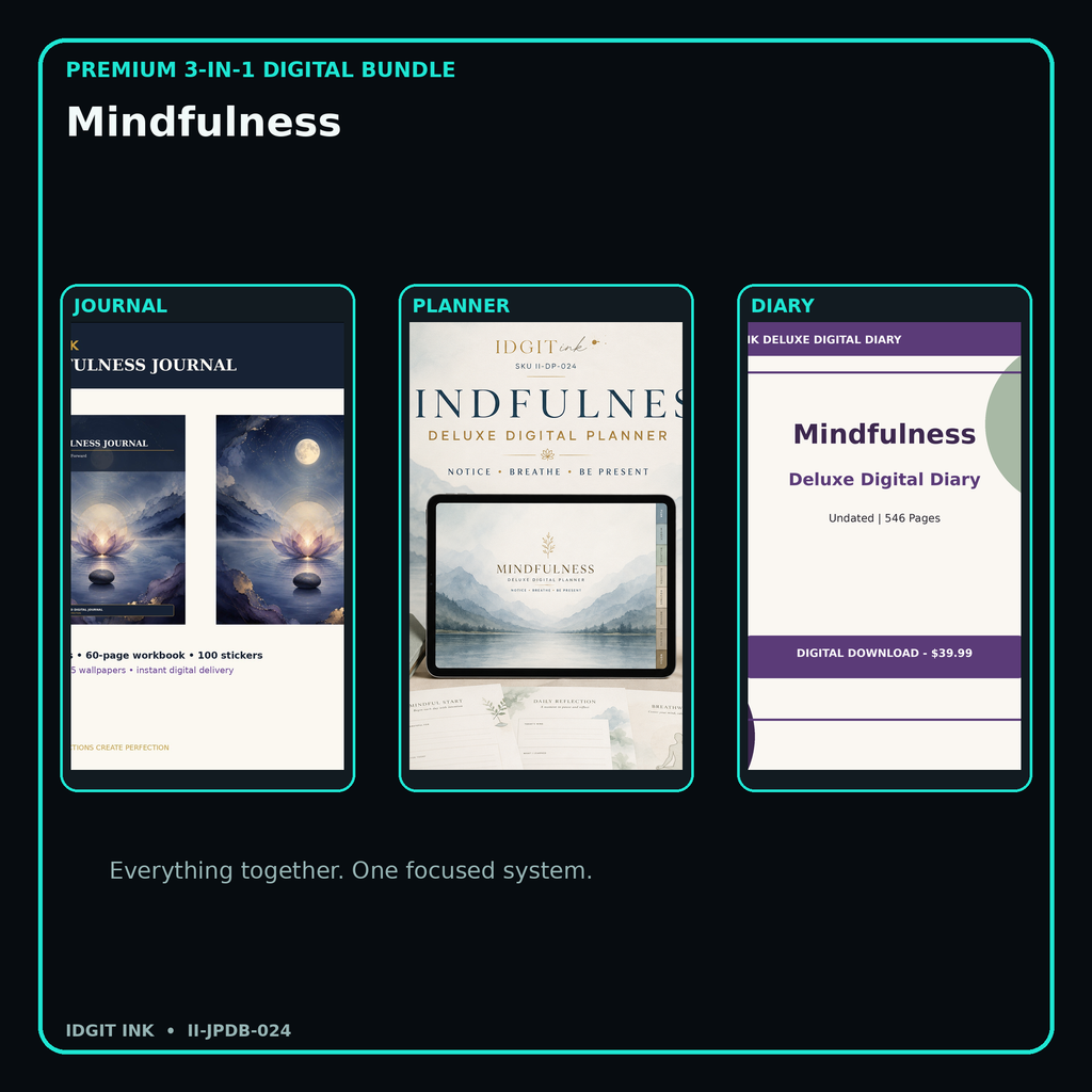Mindfulness premium digital journal planner and diary bundle cover