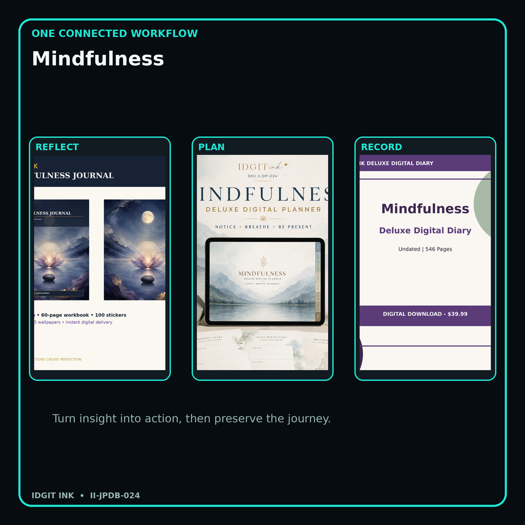 Mindfulness connected journal planner diary workflow and customer benefits