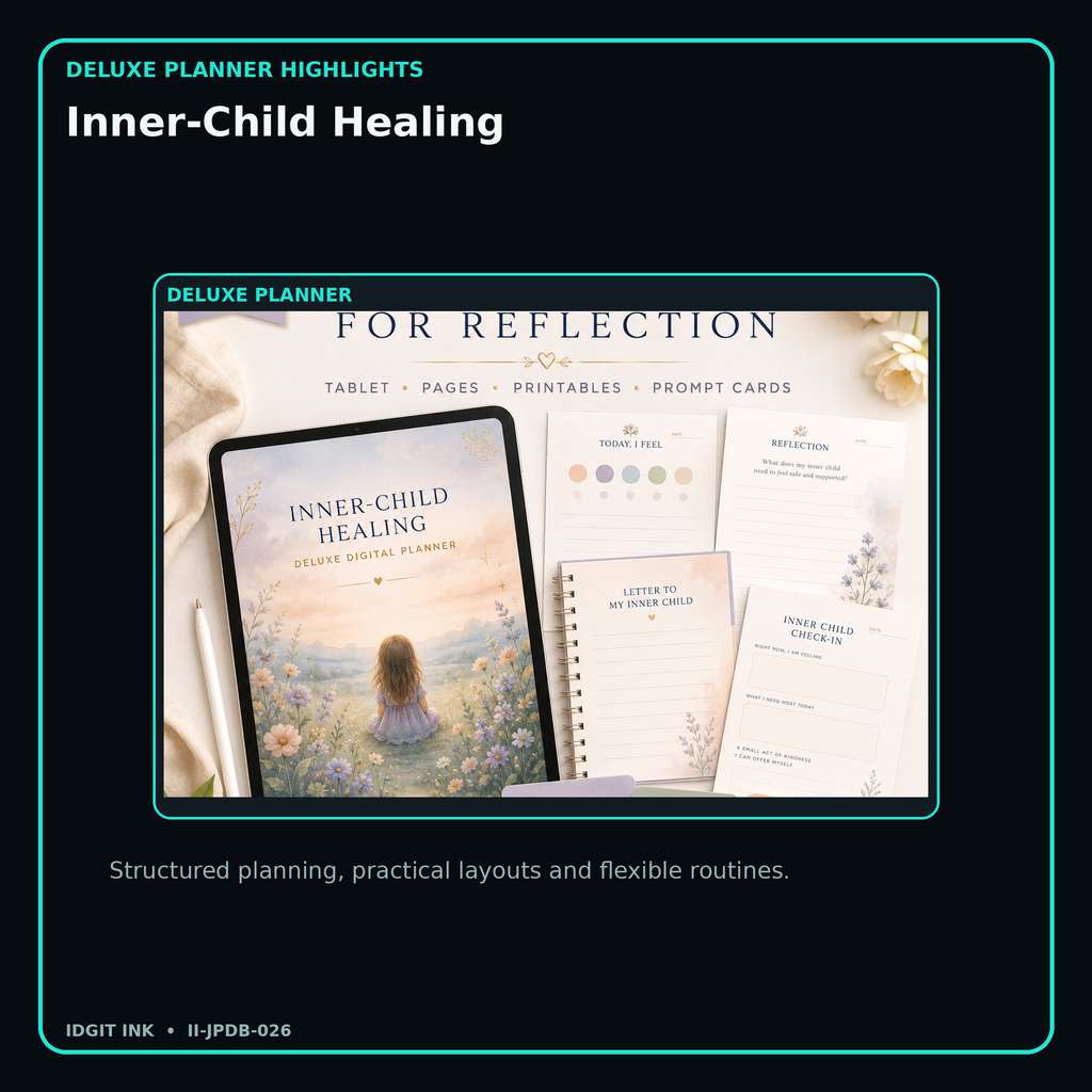Inner-Child Healing deluxe digital planner features and flexible organization