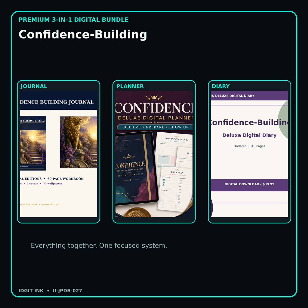 Confidence-Building premium digital journal planner and diary bundle cover